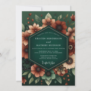 Invitation Mariage Maussade de Vert Émeraude et Rouille