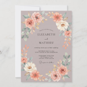 Invitation Mariage Mauve Abricot Pivoine