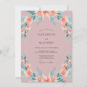 Invitation Mariage Mauve Aqua Pivoine