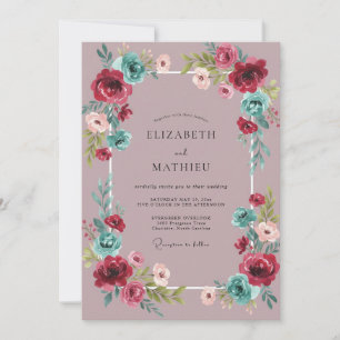 Invitation Mariage Mauve Cramoisi Aqua Paeonia