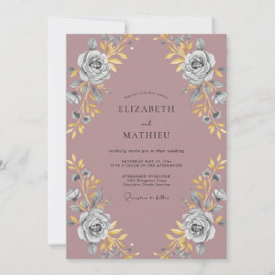 Invitation Mariage Mauve Or Pivoine