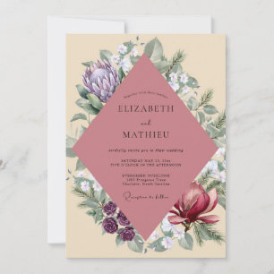 Invitation Mariage Mauve Violet Protea Eucalyptus