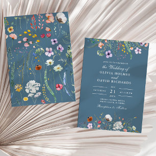 Invitation Mariage Meadow du Fleur sauvage d'aquarelle bleu f