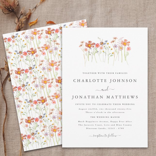 Invitation Mariage Meadow Fleur sauvage Boho Fall (Boho fall Wildflower floral Wedding invitation Watercolor autumn flowers orange terracotta brown)