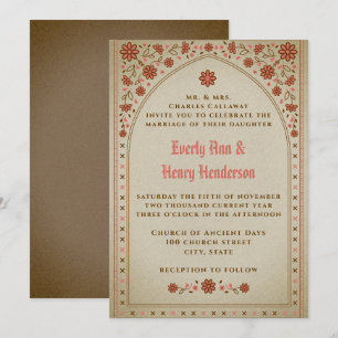 Invitation Mariage Médiéval Élégant Terracotta Floral