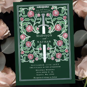 Invitation Mariage Médiéval Fantastique à l'Épée Argentée Ver