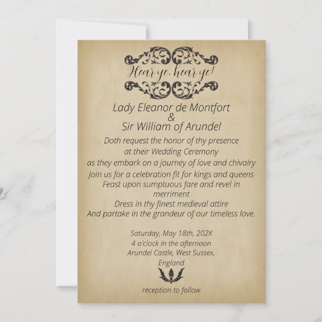 Invitation Mariage médiéval Merriment Faux Parchment (Devant)