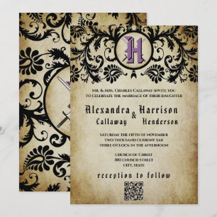 Invitation Mariage médiéval Moyen Âge damas violet et or