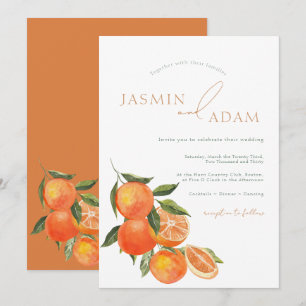Invitation Mariage méditerranéen à l'aquarelle orange et citr