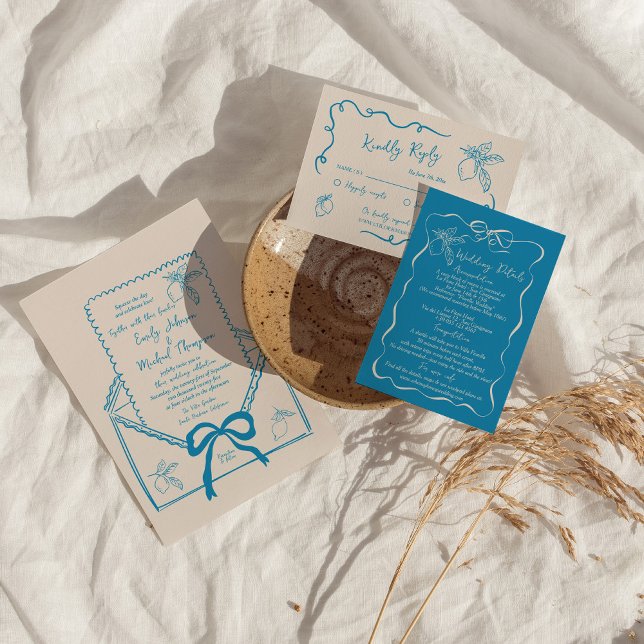 Invitation Mariage méditerranéen au citron tiré à la main (Créateur téléchargé)