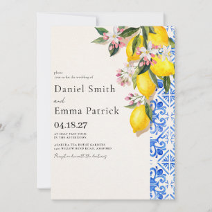 Invitation Mariage méditerranéen élégant au citron et au bleu