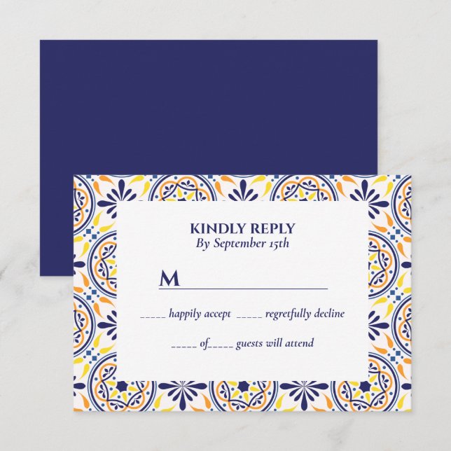 Invitation Mariage méditerranéen en tuile jaune de la marine  (Devant / Derrière)