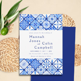 Invitation Mariage méditerranéen moderne en carrelage bleu