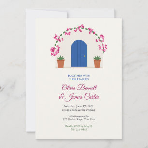 Invitation Mariage Méditerranéen Porte Bleue de Bougainville