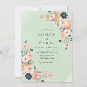 Invitation Mariage Menthe Corail Indigo Ranunculus Eucalyptus