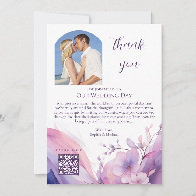 Invitation Mariage Merci Aquarelle Fleurs de cerisiers (Devant)