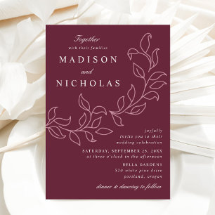 Invitation Mariage Merlot Feuilles en Cascade