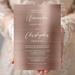 Invitation Mariage Métal Brossé Or Rose Glam