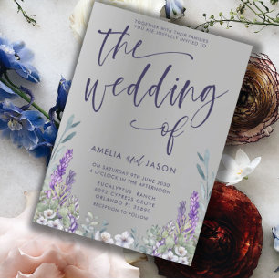 Invitation Mariage métallique moderne violet et argenté