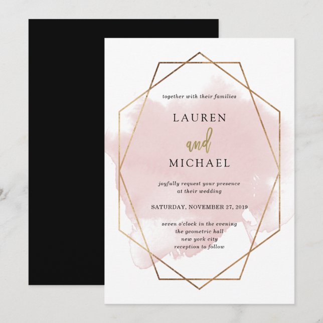 Invitation Mariage métropolitain| Faux Gold et Blush (Devant / Derrière)