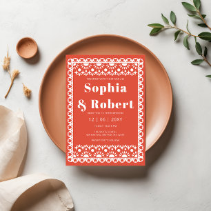 Invitation Mariage mexicain Fiesta Red Papel Picado Boho