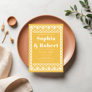 Invitation Mariage mexicain Fiesta Yellow Papel Picado Boho