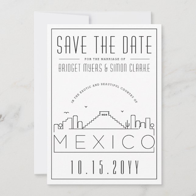 Invitation Mariage mexicain stylisé Skyline Enregistrer la da (Devant)