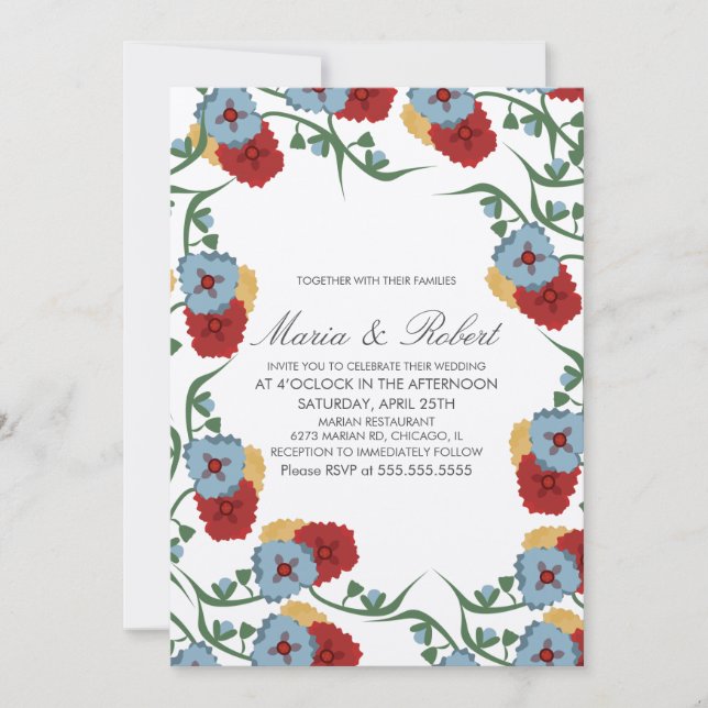 Invitation Mariage Mexicaine Thème Vin Vin Floral Bunch (Devant)