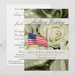 Invitation Mariage militaire Inviter d'élégantes roses blanch