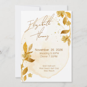 Invitation Mariage minimal automnal doré botanique script