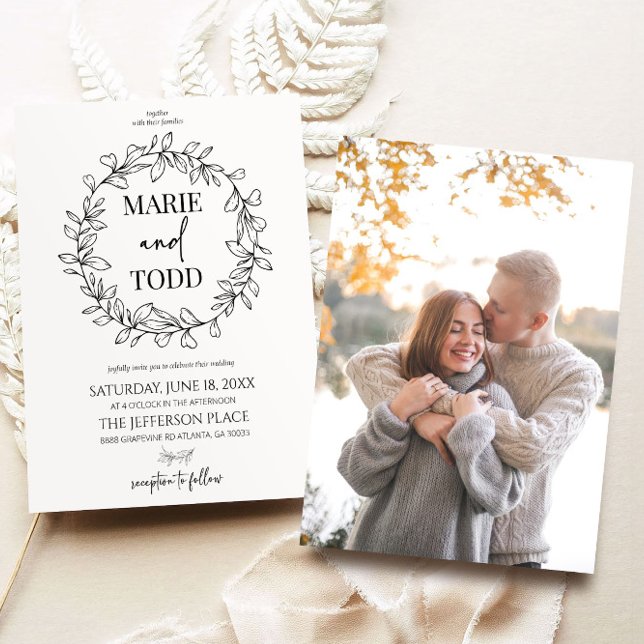 Invitation Mariage minimal de serrure et de feuille (Créateur téléchargé)