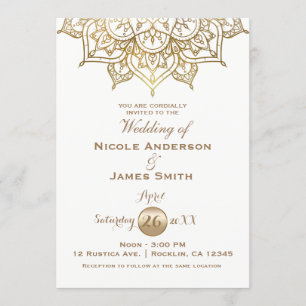 Invitation Mariage minimal élégant moderne mandala blanc or