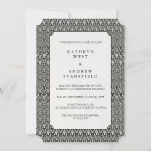 Invitation Mariage minimal noir + blanc des petites vagues ja