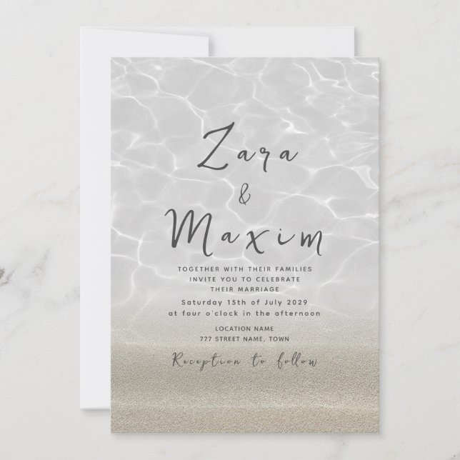 Invitation Mariage minimal sur la plage (Devant)