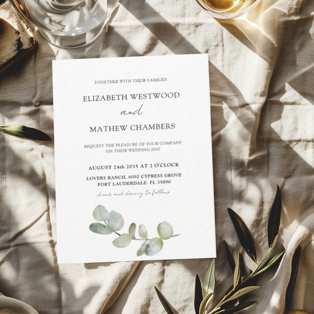 Invitation Mariage Minimaliste à l'Aquarelle Verte Eucalyptus (Créateur téléchargé)