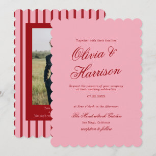 Invitation Mariage minimaliste à script rose rouge ondulé