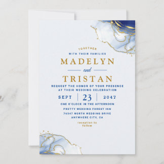 Invitation Mariage minimaliste aquarelle bleue