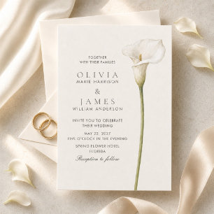 Invitation Mariage minimaliste au lys calla blanc moderne 