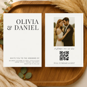 Invitation Mariage minimaliste avec code QR photo en beige iv