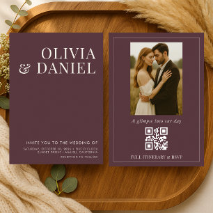 Invitation Mariage minimaliste avec code QR photo en Bourgogn