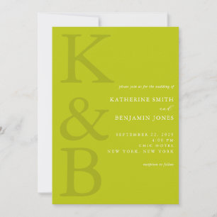Invitation Mariage minimaliste avec monogramme Chartreuse mod