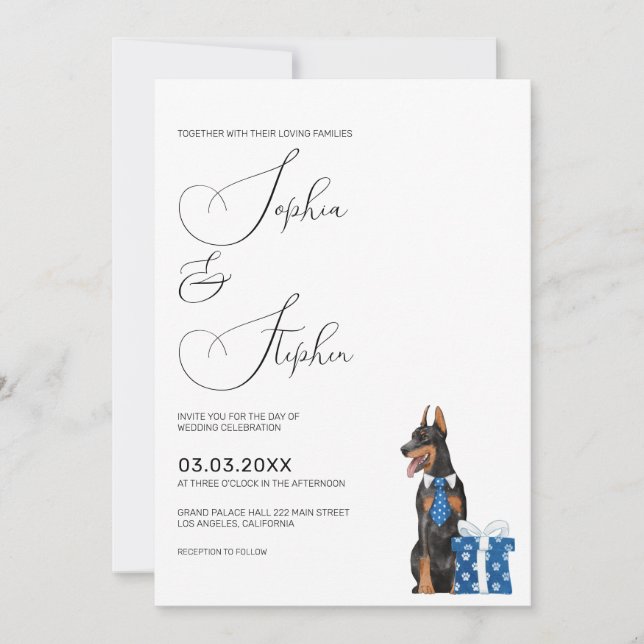 Invitation Mariage minimaliste avec un Doberman (Devant)
