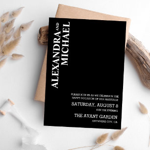 Invitation Mariage minimaliste basé sur le texte noir et blan