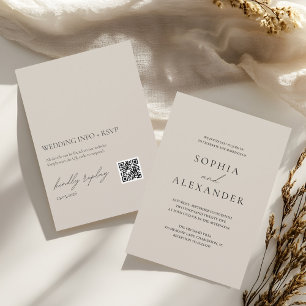 Invitation Mariage minimaliste beige élégant avec QR code de