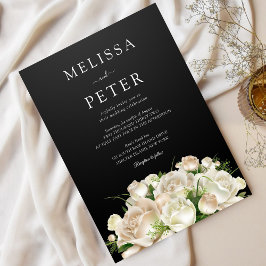 Invitation Mariage minimaliste blanc floral noir