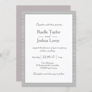 Invitation Mariage minimaliste blanc gris rayé rose pâle