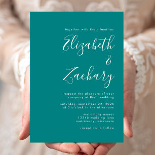 Invitation Mariage Minimaliste Bleu Canard