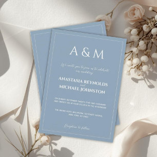 Invitation Mariage minimaliste bleu poussiéreux moderne
