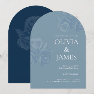 Invitation Mariage Minimaliste Bohème Bleu Arche Moderne Rose