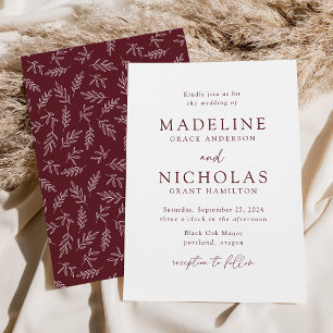 Invitation Mariage minimaliste botanique moderne Merlot